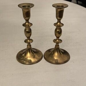 Mid 20th Century Brass Candlestick Holders Pair Classic Taper Candle Sticks 7+"